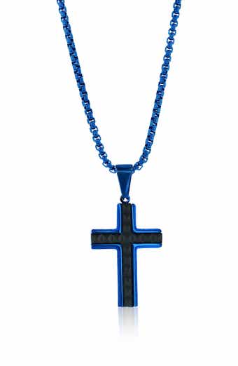 BLACKJACK Men's Textured Pyramid Cross Pendant Necklace