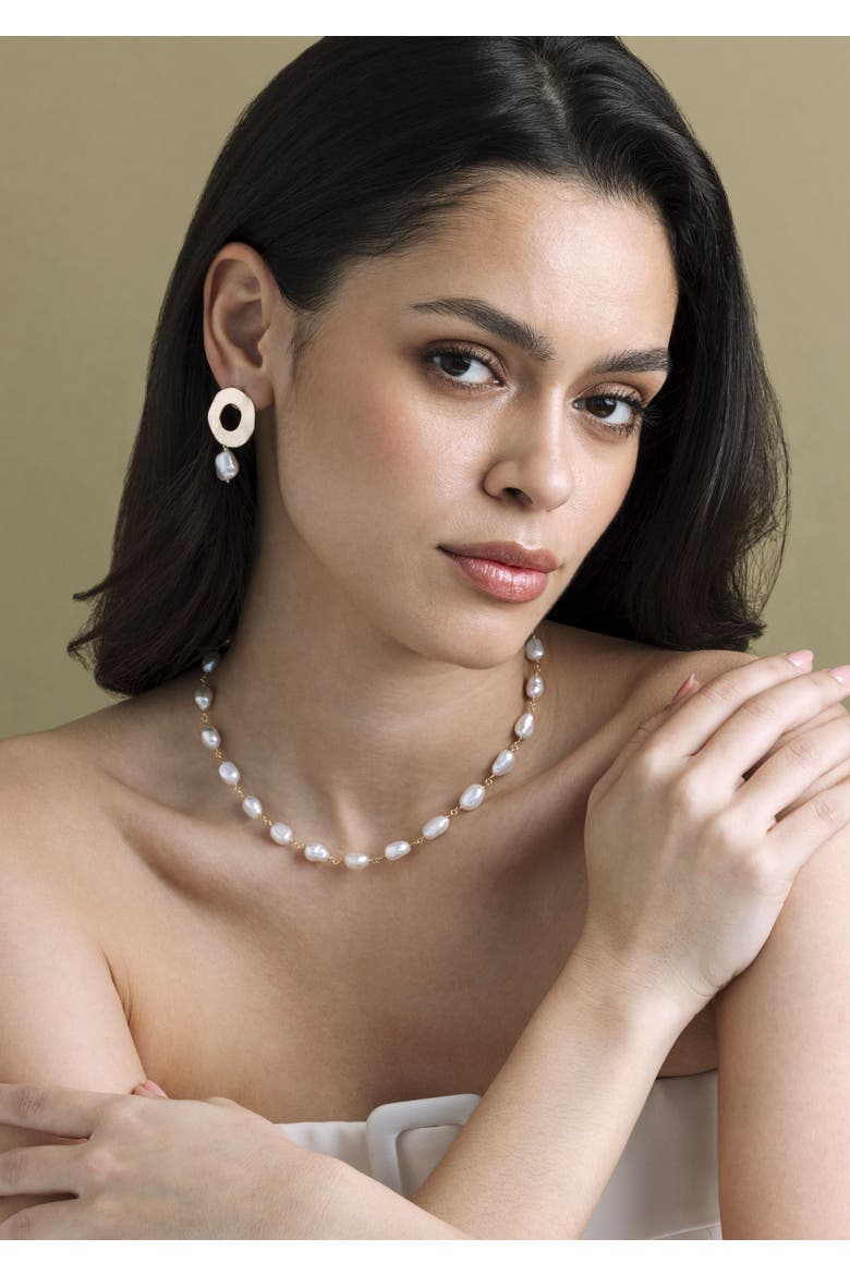 White Freshwater Baroque Pearl Mabel Earrings, Alternate, color, Yellow Gold Fill