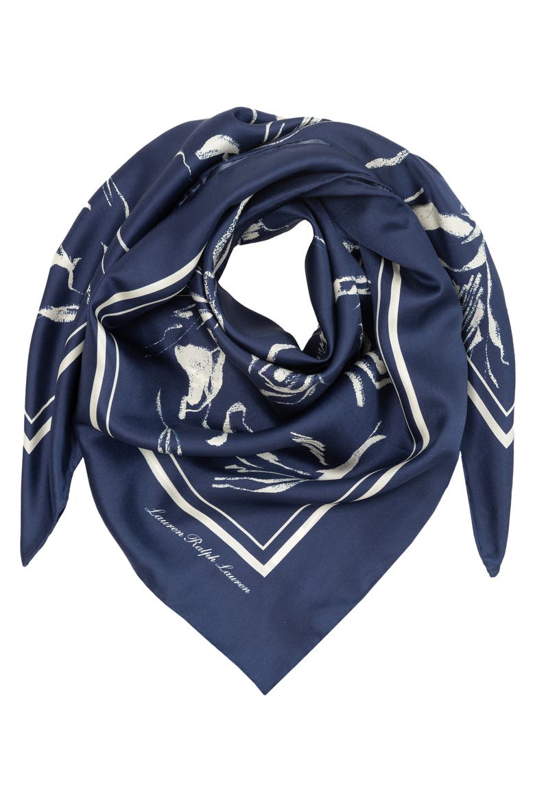 Artisitic Silk Square Scarf, Alternate, color, NAVY