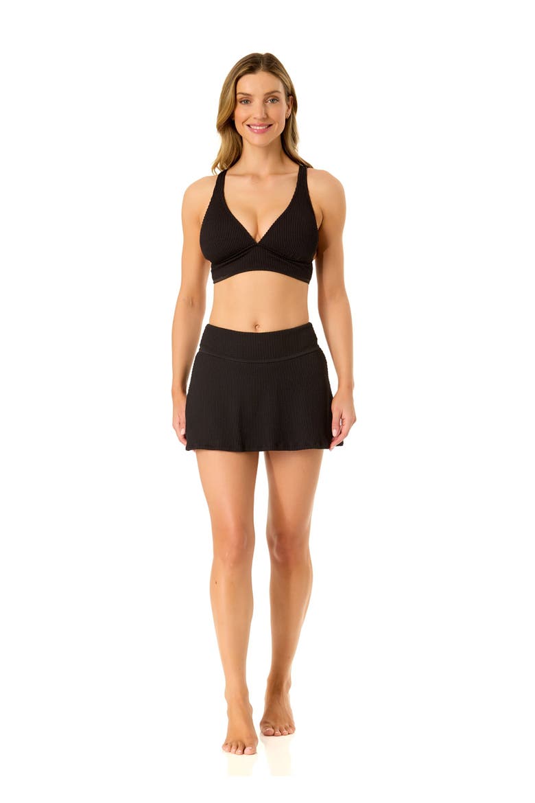 Women's Live In Color Textured Shirred Soft Band Bralette Bikini Swim Top, Alternate, color, Black