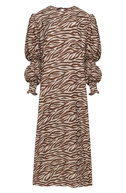 The Lulo Project Makeda Print Long Sleeve Maxi Dress In Brown Zebra