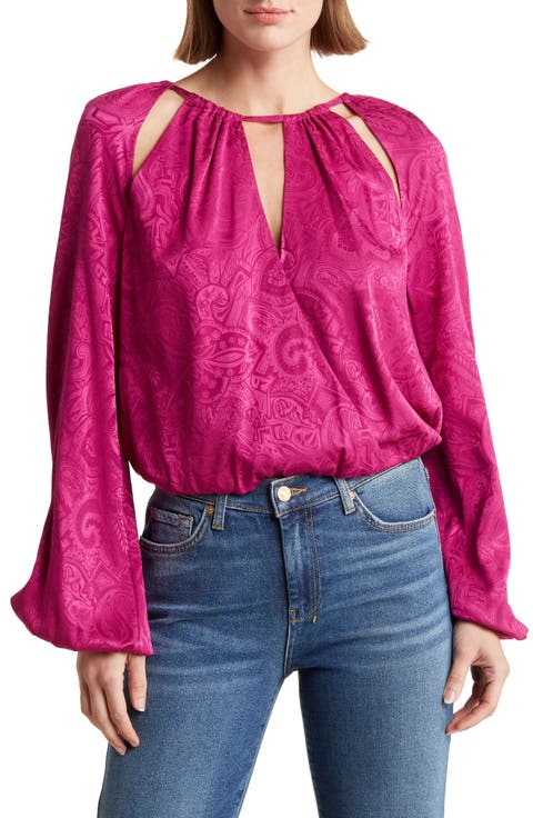 Sionne Paisley Print Long Puff Sleeve Silk Blend Top