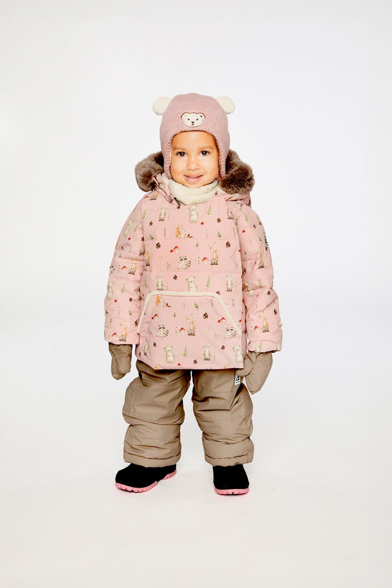 Woodland Creature Waterproof Coat & Pants Two Piece Snowsuit, Alternate, color, Pink Animal Print