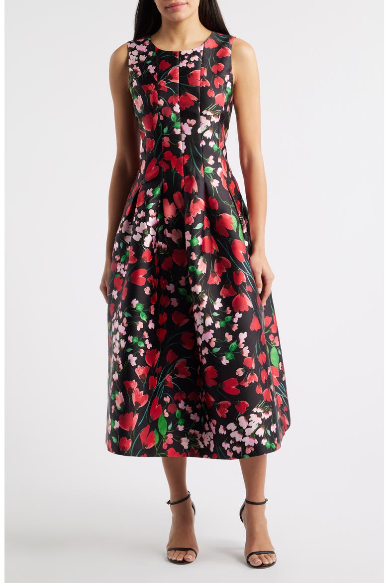 Floral Midi Dress, Main, color, BLACK MULTI
