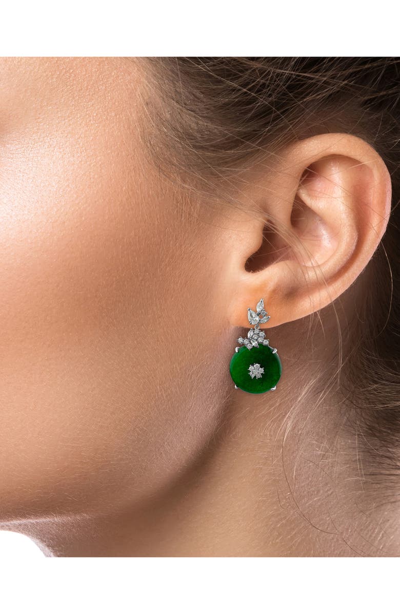 CZ by Kenneth Jay Lane Multi CZ Cluster & Jane Dangle Earrings, Alternate, color, Emerald/ Silver