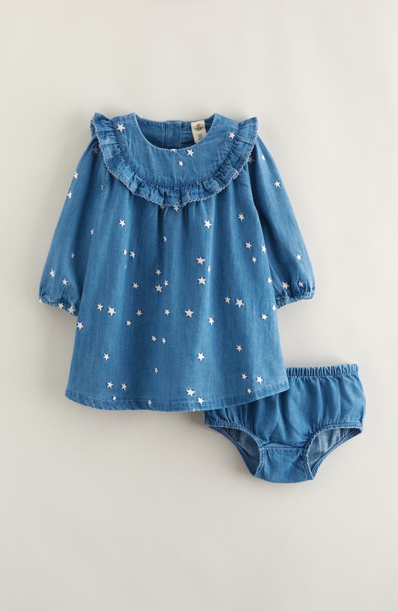 Tucker + Tate Star Embroidered Long Sleeve Denim Dress & Bloomers, Main, color, Mid Gem Wash- Stars