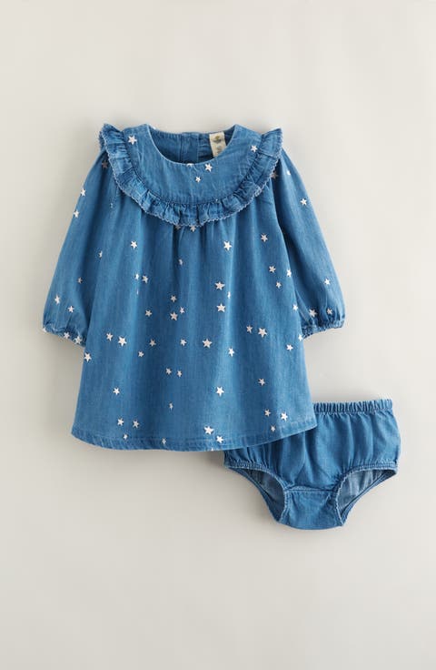 Star Embroidered Long Sleeve Denim Dress & Bloomers (Baby)
