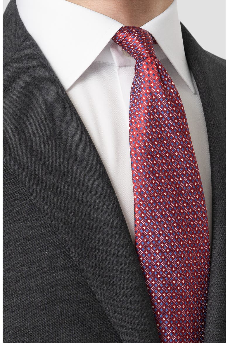 Neat Geometric Pattern Silk Tie, Alternate, color, MEDIUM RED