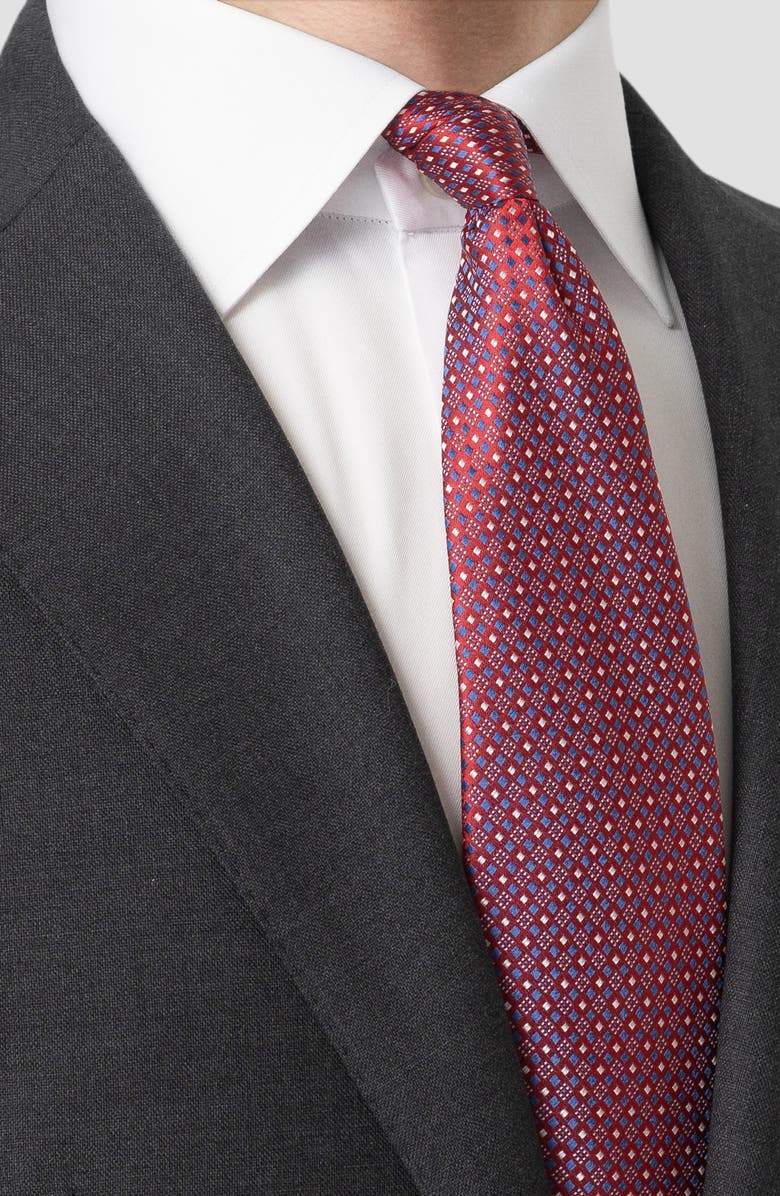 Eton Neat Geometric Pattern Silk Tie, Alternate, color, Medium Red