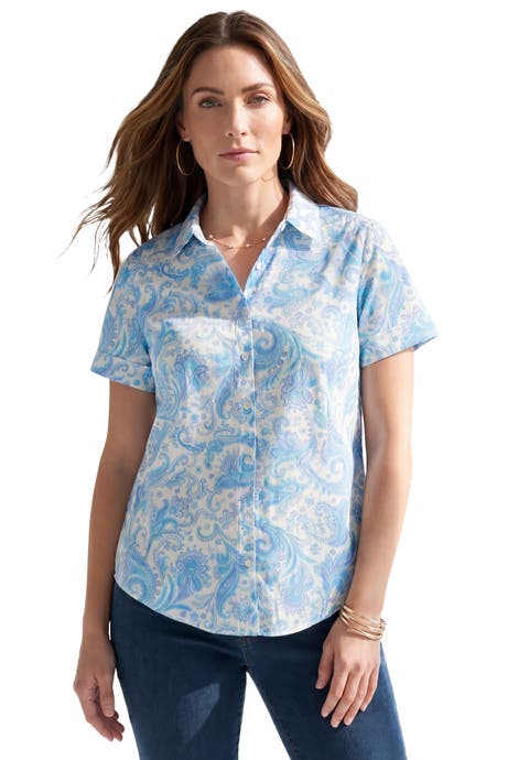 Plus Size Kate Short Sleeve Easy Cotton Blend Button Front Shirt