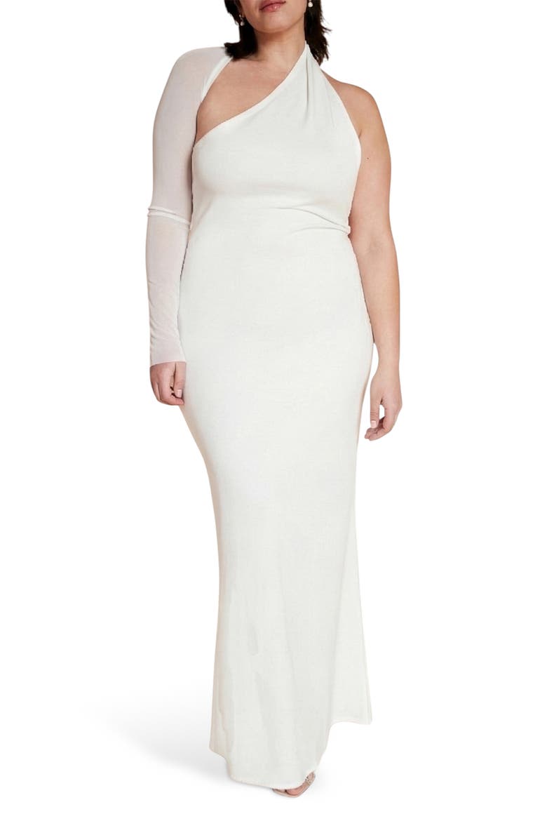 Manhattan Mesh Asymmetric Gown, Main, color, OFF WHITE MESH