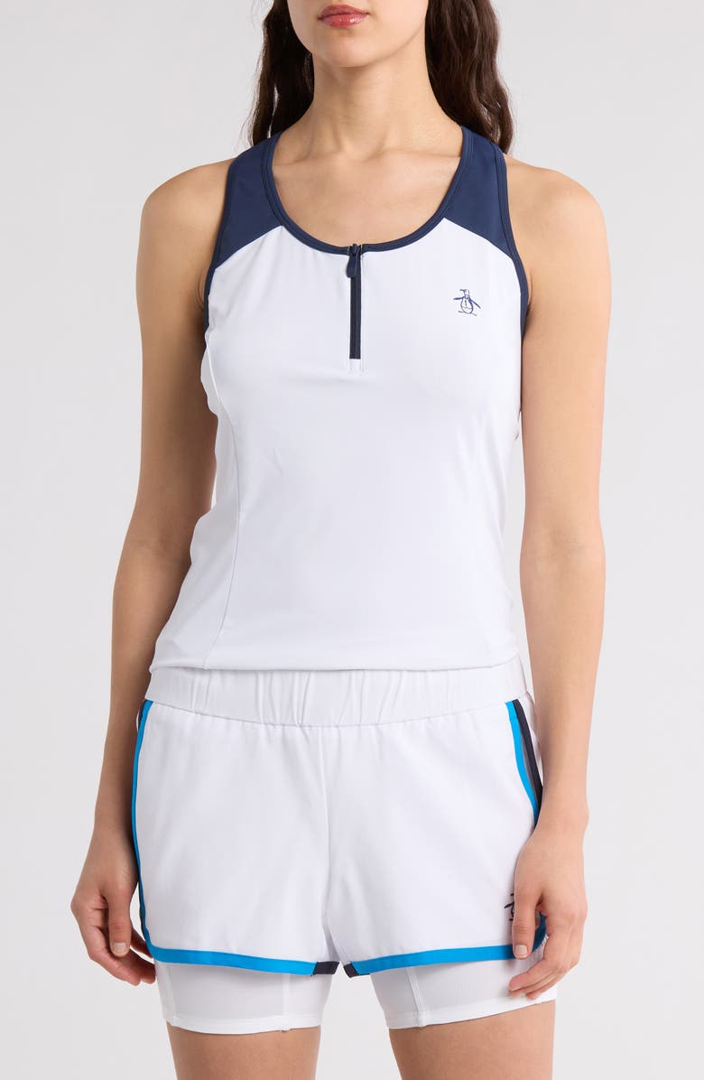 Original Penguin Colorblock Crossback Tank, Main, color, Bright White