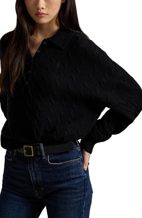 Cable Wool & Cashmere Polo Sweater