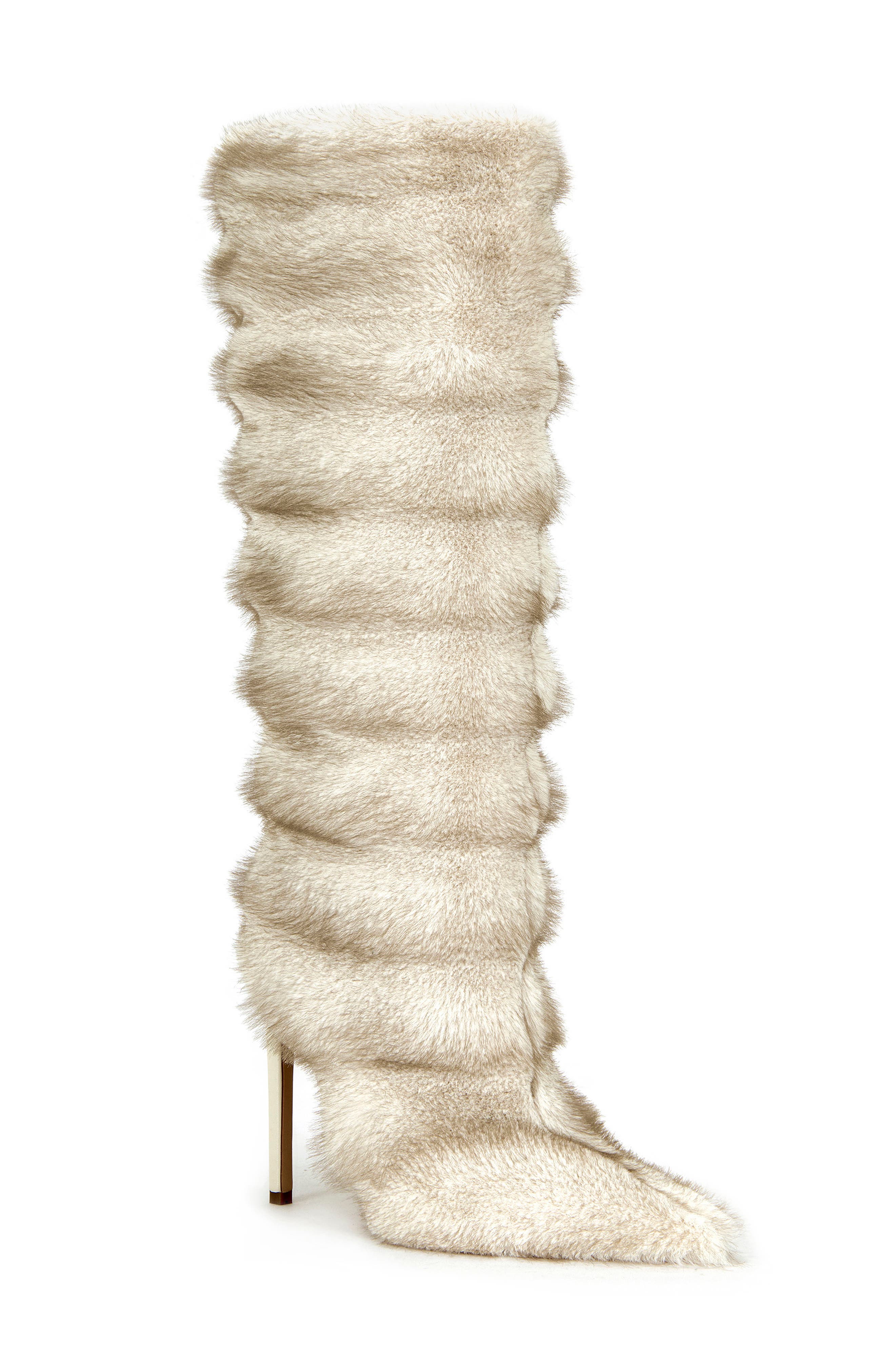 AZALEA WANG Augusto Faux Fur Knee High Boot, Main, color, Beige