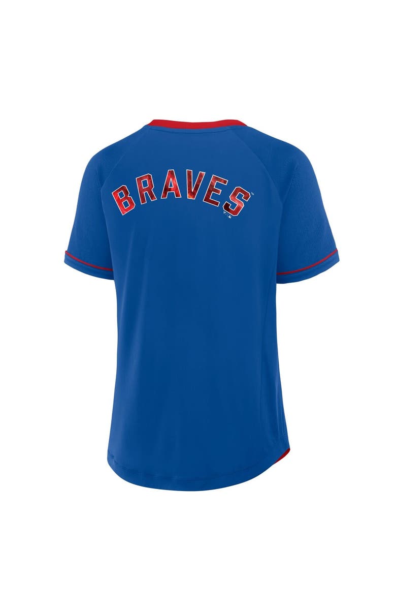 FANATICS Women's Fanatics Royal Atlanta Braves Cooperstown Collection League Diva Raglan V-Neck T-Shirt, Alternate, color, 