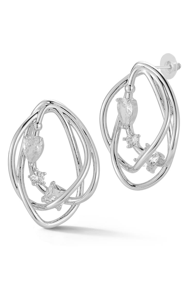 SPHERA MILANO Statement Frontal Hoop Earrings, Main, color, Silver