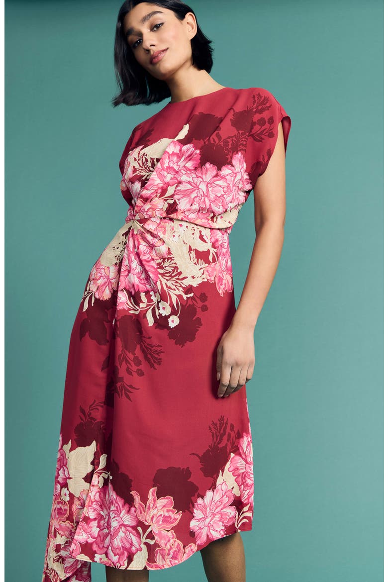 printed asymmetric midi dress Floral Print Asymmetric Midi Dress (Women)