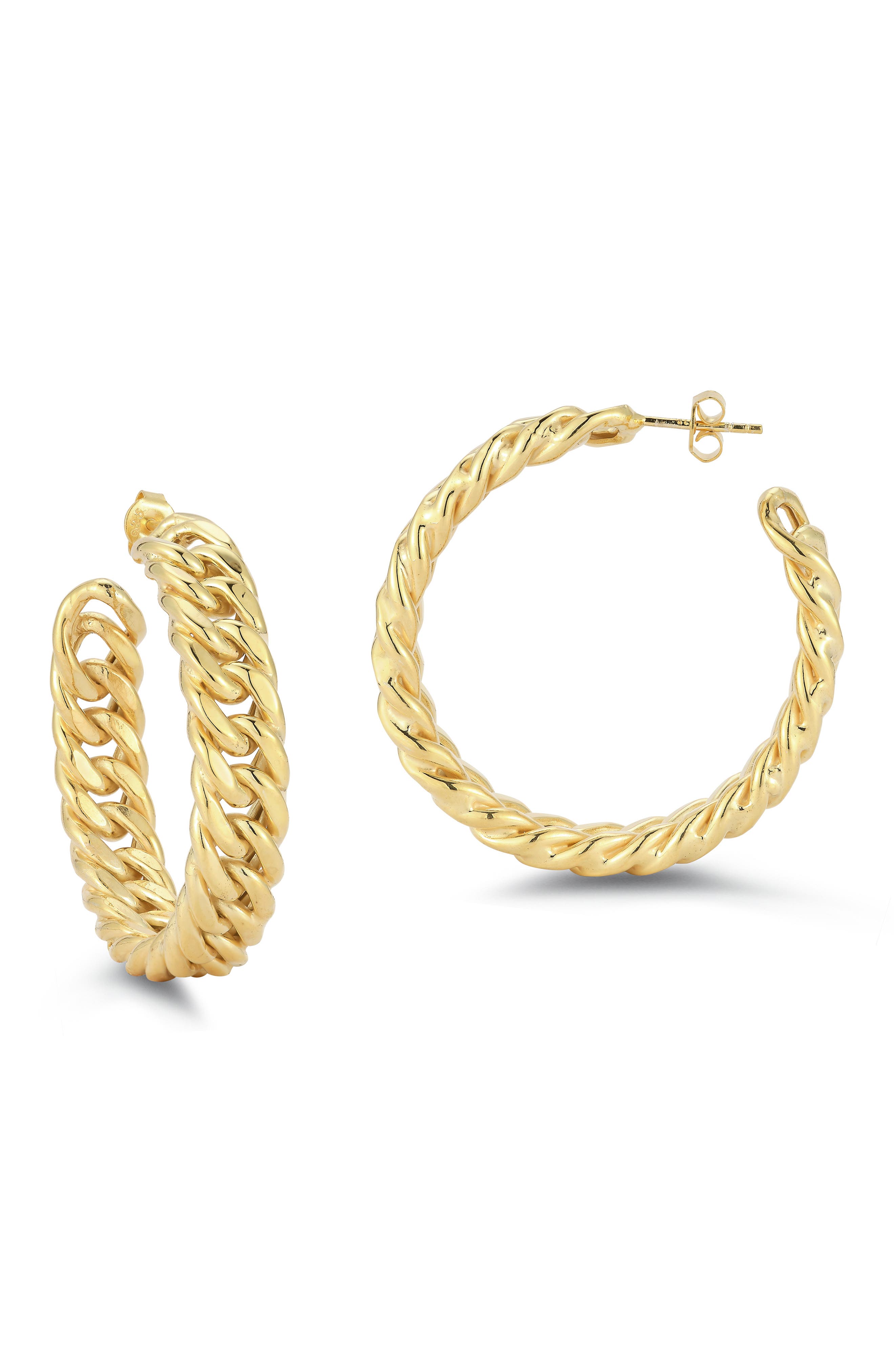 GLAZE JEWELRY 14K Gold Plated Silver Medium Curb Hoop Earrings