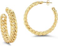 GLAZE JEWELRY 14K Gold Plated Silver Medium Curb Hoop Earrings