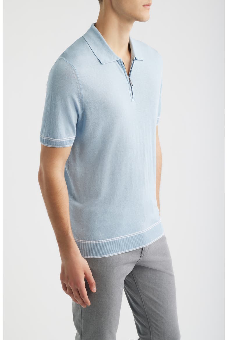 Norbertino Cotton Short Sleeve Tipped Sweater, Alternate, color, LIGHT/ PASTEL BLUE