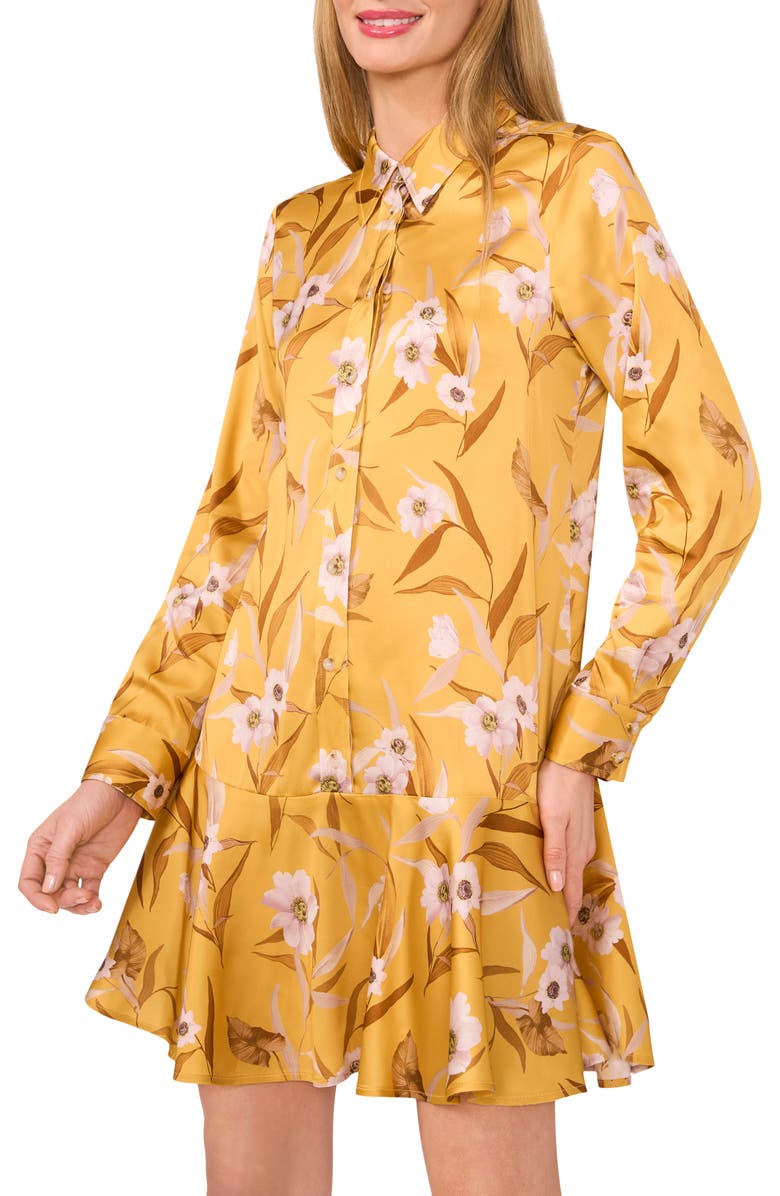 Ted Baker Floral Long Sleeve Mini Shirtdress, Alternate, color, Fresh Apricot