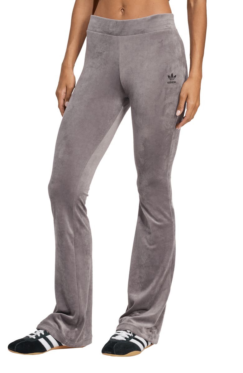 adidas Essential Velour Flare Leggings, Main, color, Grey Strata