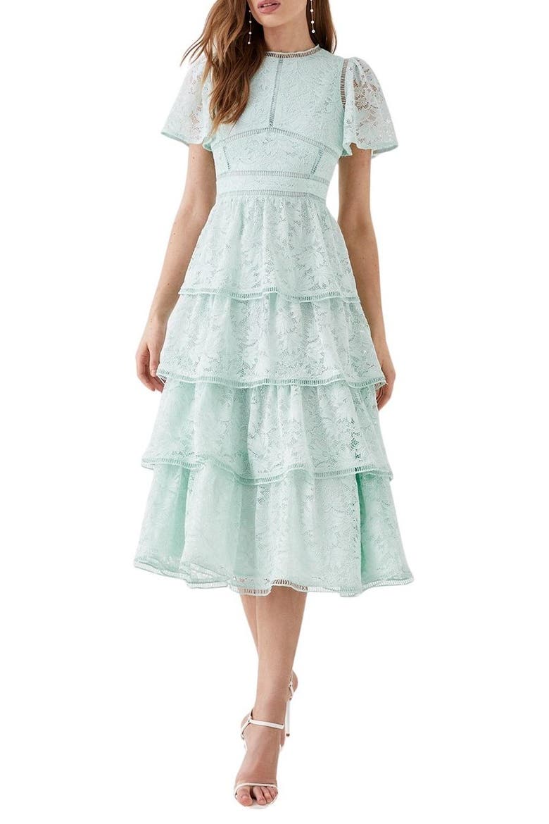 Flutter Sleeve Tiered Lace Dress, Alternate, color, Sage