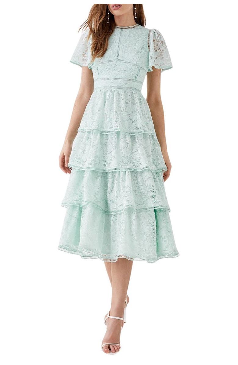 Coast Tiered Lace Dress With Flutter Sleeve, Alternate, color, Sage