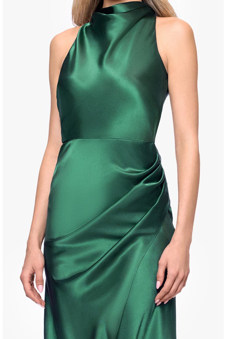 Ruched Sleeveless Satin Charmeuse Gown, Alternate, color, HUNTER