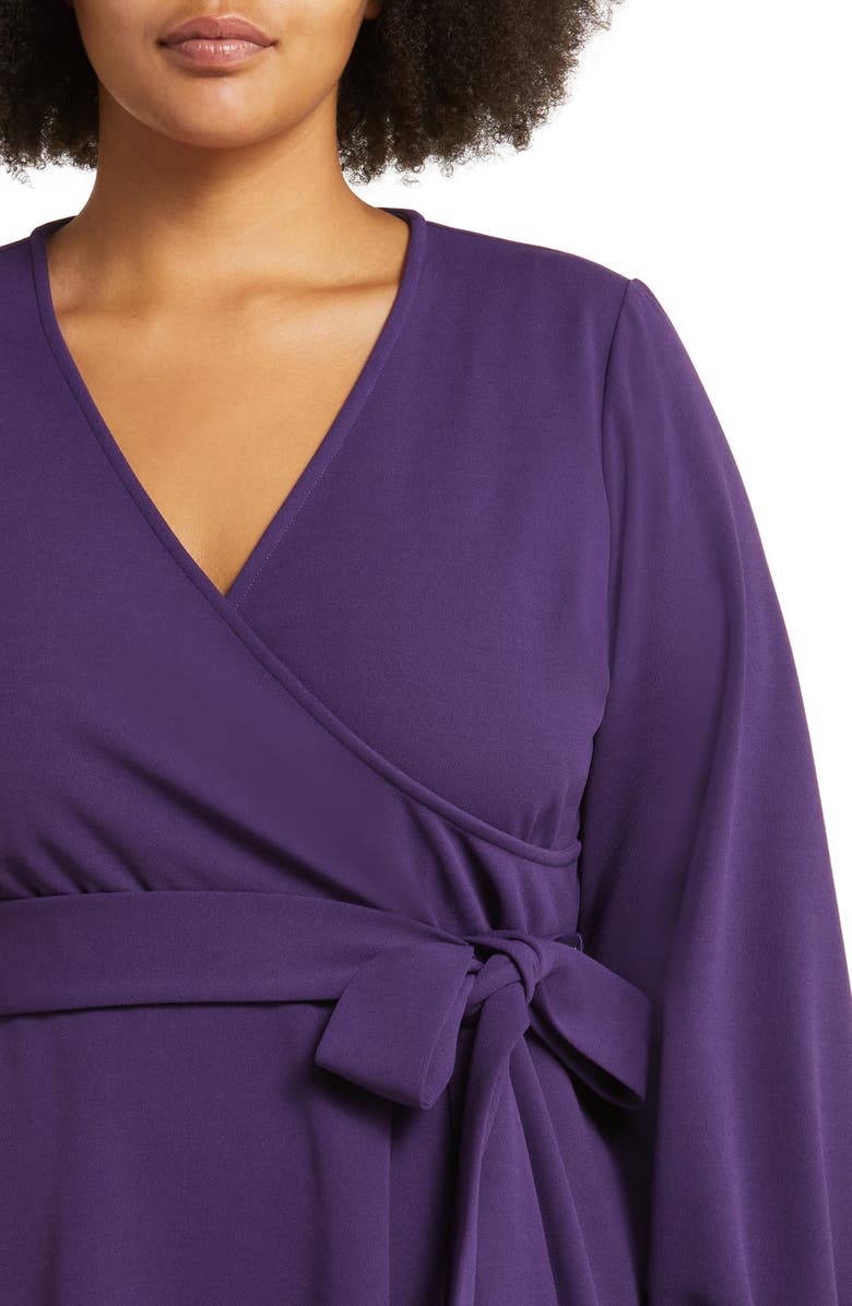 Leota Perfect Long Sleeve Faux Wrap Dress, Alternate, color, Solid Crown Jewel