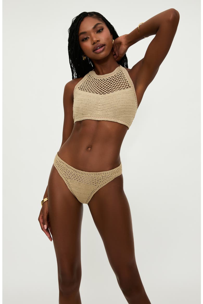 Bambi Crocheted Halter Bikini Top, Alternate, color, TAN