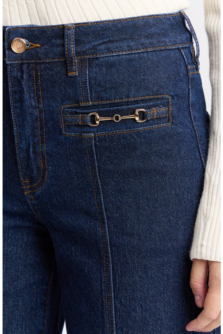 Hardware Detail High Waist Flare Jeans, Alternate, color, DARK RINSE WASH