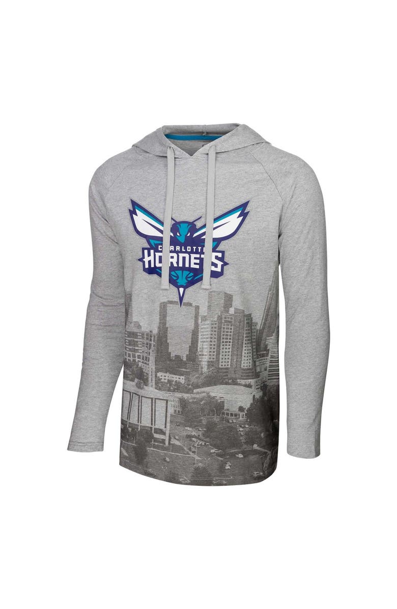 Stadium Essentials Men's Stadium Essentials Heather Gray Charlotte Hornets Atrium Raglan Long Sleeve Hoodie T-Shirt, Alternate, color, Heather Gray
