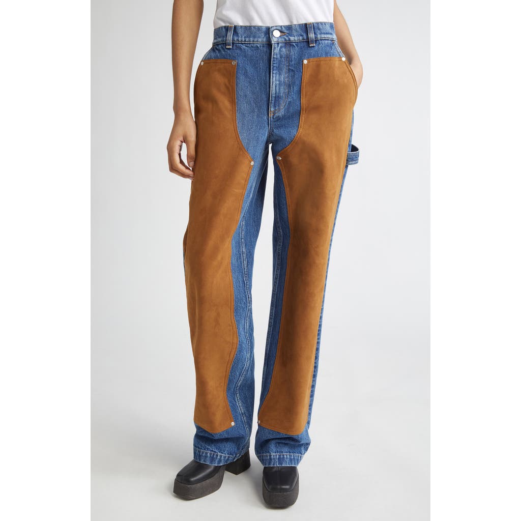 Stella Mccartney Denim Mixed Suede Jeans Medium Vintage Blue In Brown