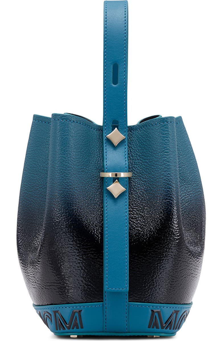 MCM Milano Logo Gradient Patent Goatskin Leather Bucket Bag, Alternate, color,