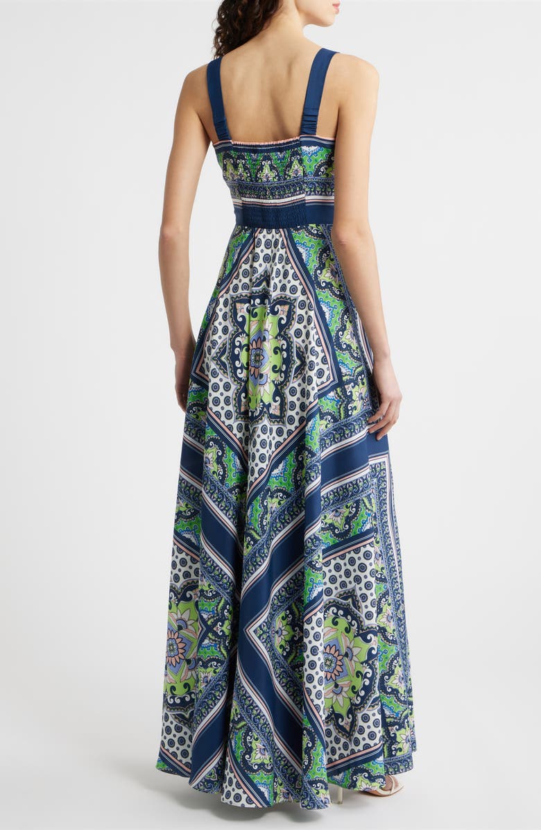 Eliza J Scarf Print Sleeveless Maxi Dress, Alternate, color, Nvy Lime