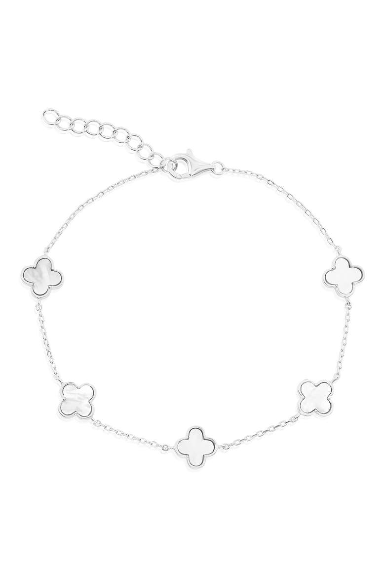 Mother-of-Pearl Clover Station Chain Bracelet, Main, color, SILVER