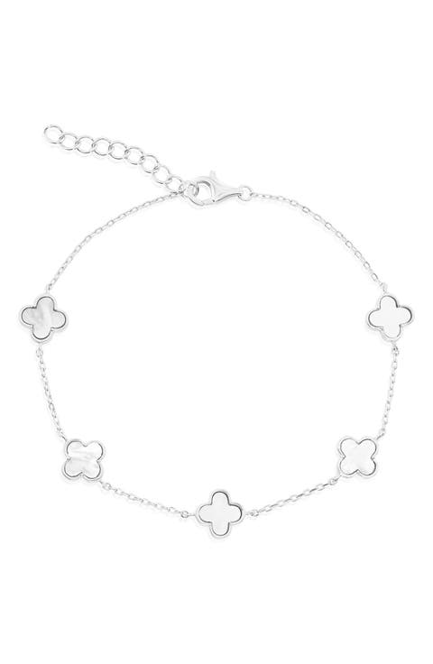 Mother-of-Pearl Clover Station Chain Bracelet