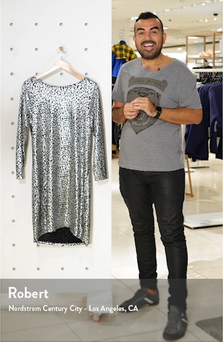Catty Foiled Long Sleeve Cocktail Dress, sales video thumbnail