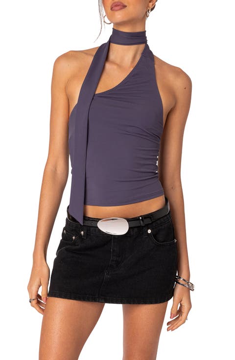 Melony One Shoulder Scarf Neck Knit Top