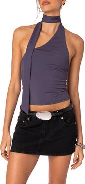 EDIKTED Melony One Shoulder Scarf Neck Knit Top