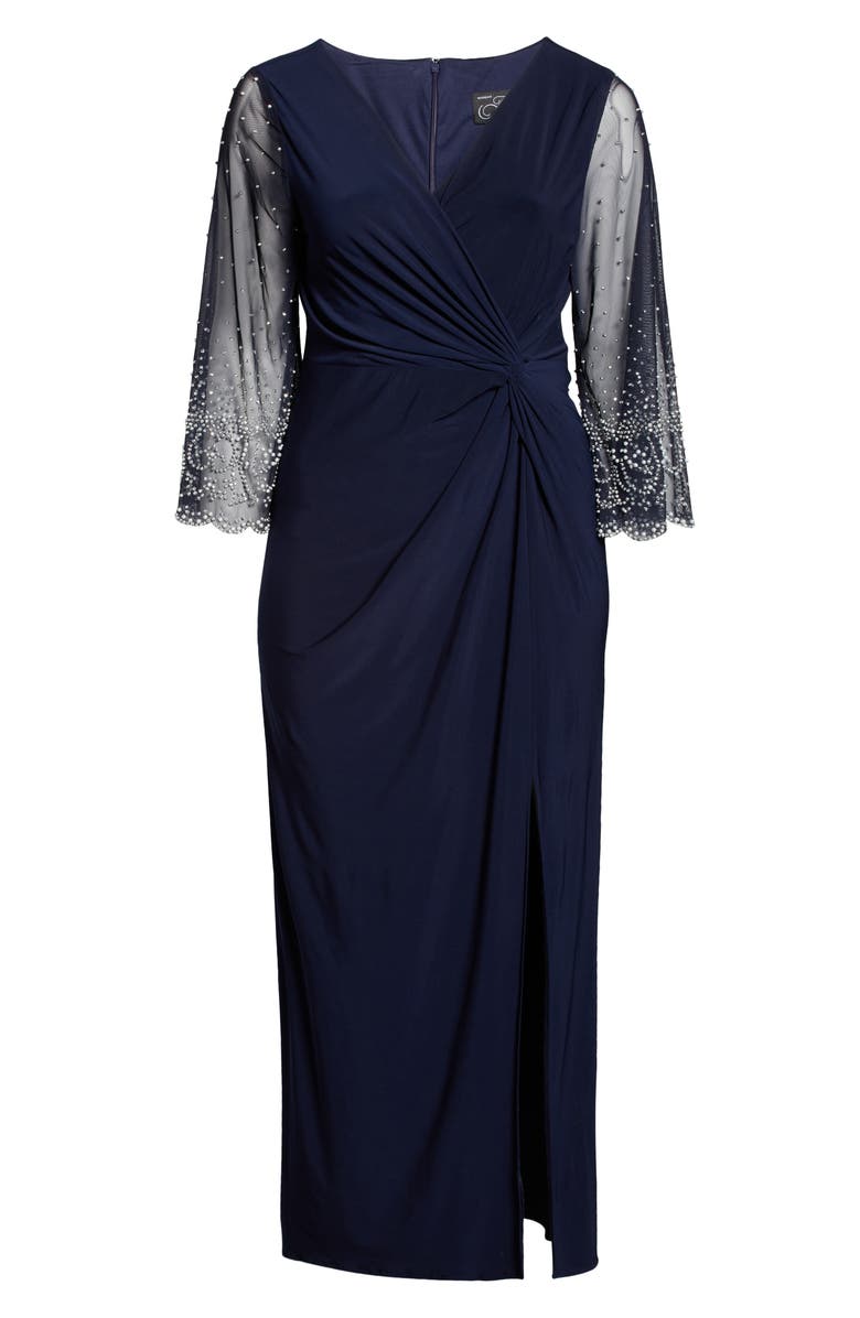 Alex Evenings Long Sleeve Surplice Neck Evening Dress, Alternate, color, Dark Navy