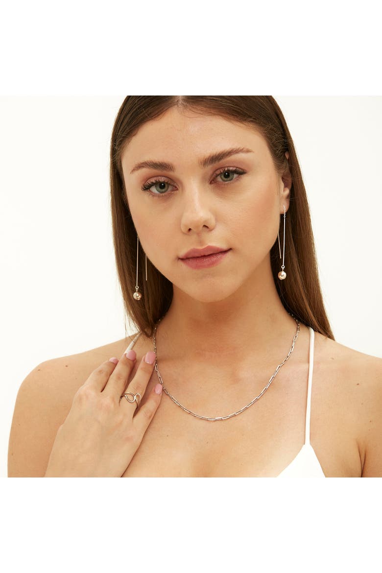 Sterling Silver Large Rectangular Chain Necklace, Alternate, color, Silver