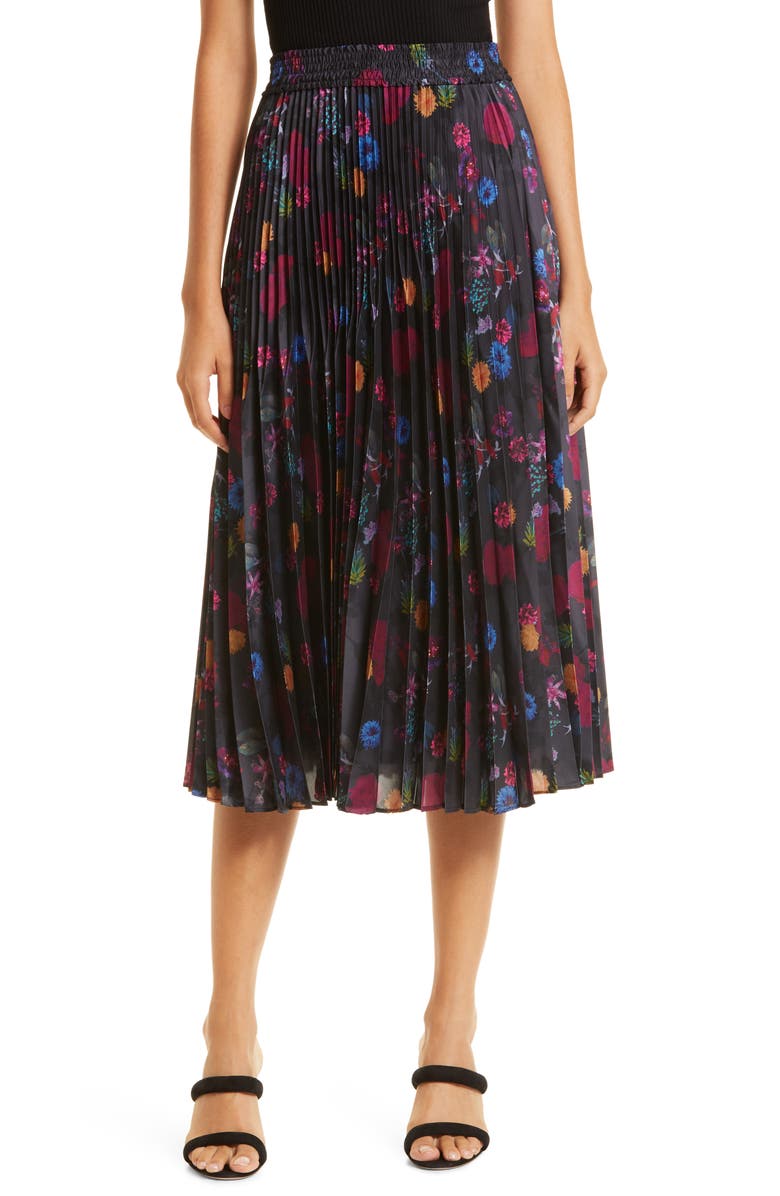 Club Monaco Pleated Floral Midi Skirt, Main, color, 