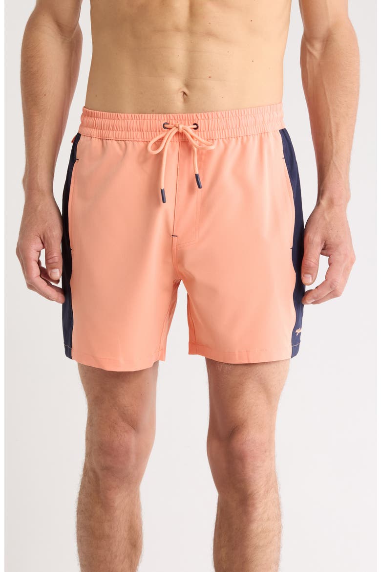Colorblock Stretch Compression Swim Shorts, Main, color, PAPAYA PUNCH