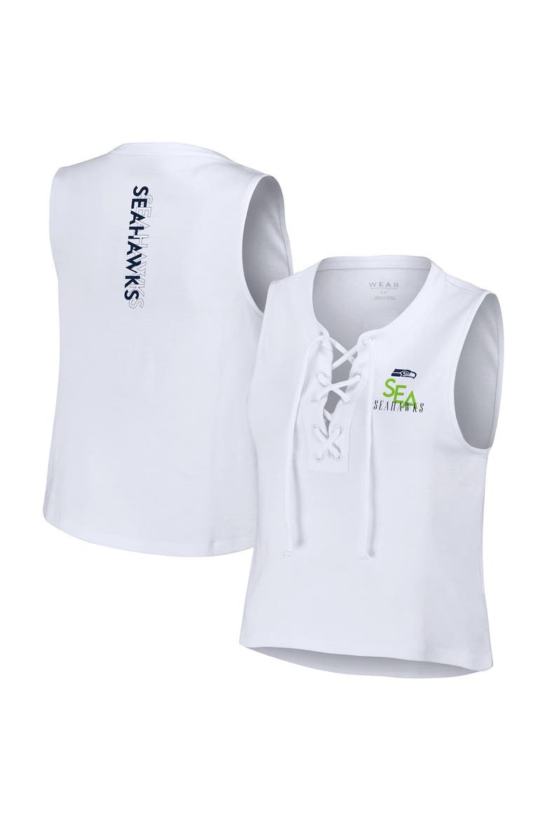 Women's WEAR by Erin Andrews  White Seattle Seahawks Lace-Up Tank Top, Main, color, White