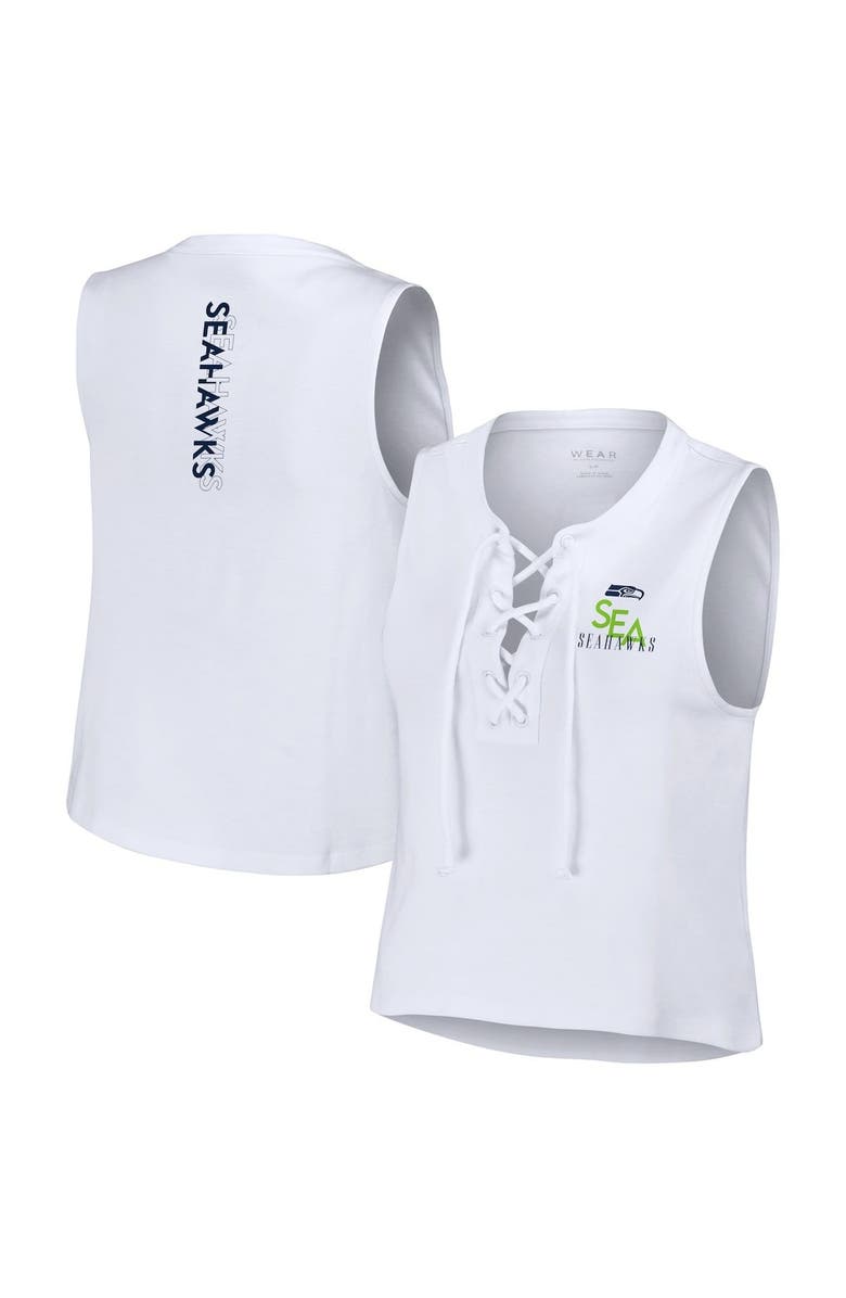 WEAR by Erin Andrews Women's WEAR by Erin Andrews  White Seattle Seahawks Lace-Up Tank Top, Main, color, 