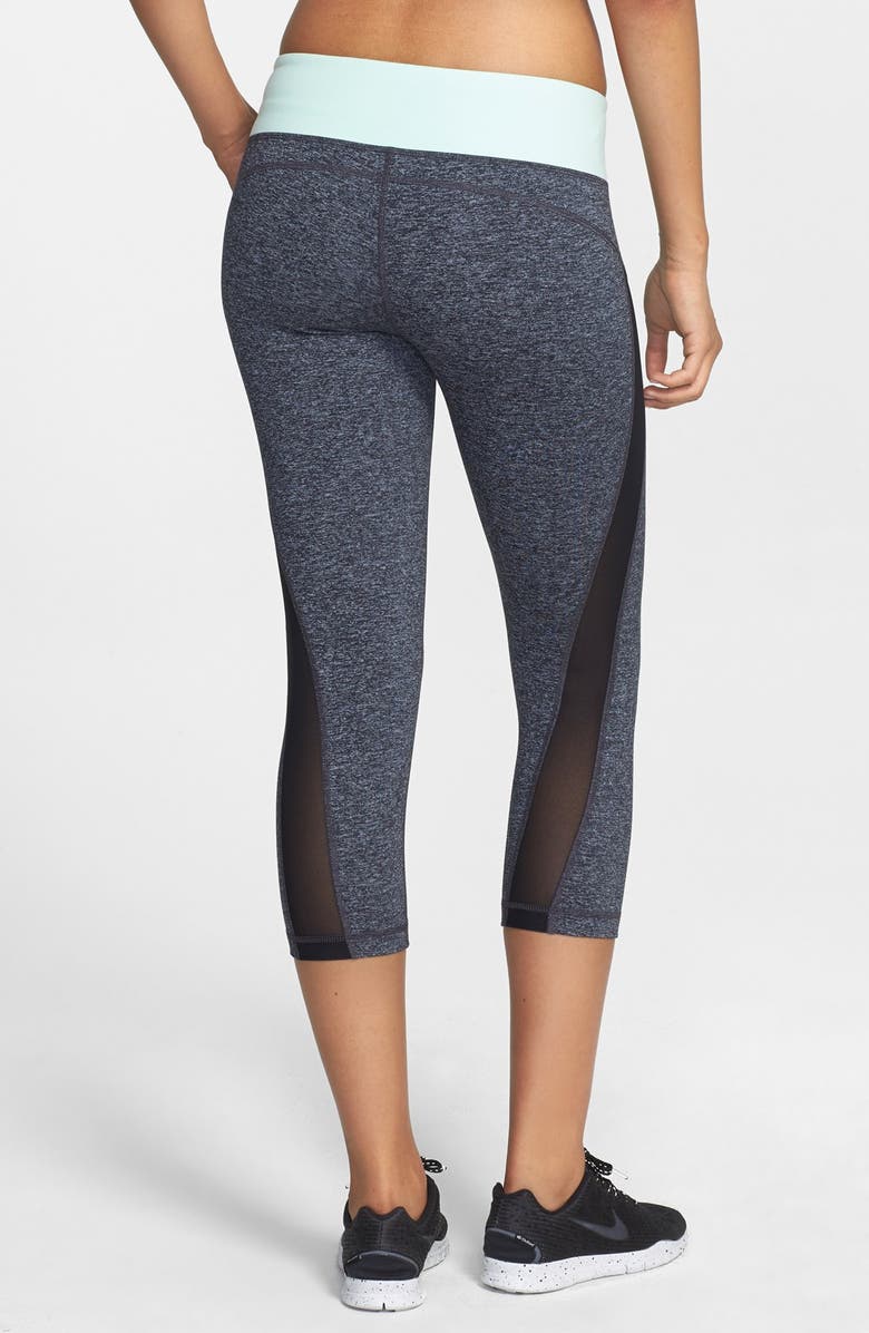 Zella 'Live In - Hot' Mesh Detail Cross Dye Colorblock Capris, Alternate, color,