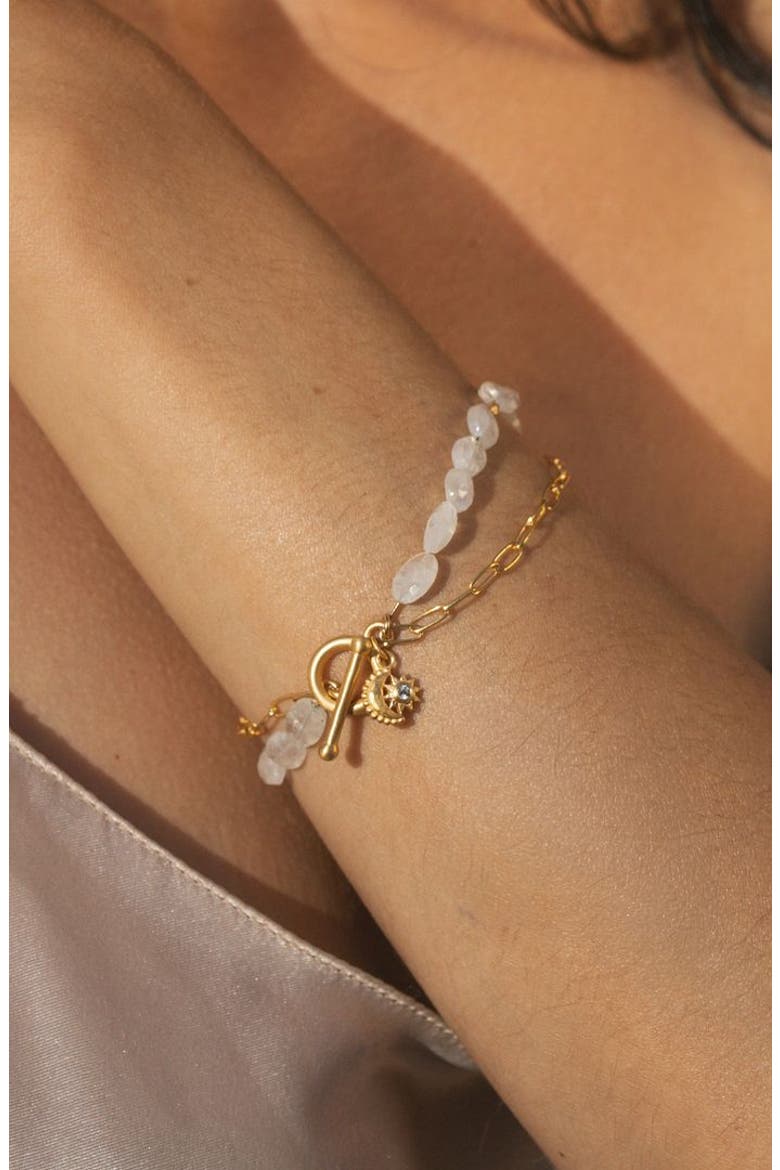 Goddess Wisdom Moonstone Beaded and Chain Toggle Bracelet, Alternate, color, Gold