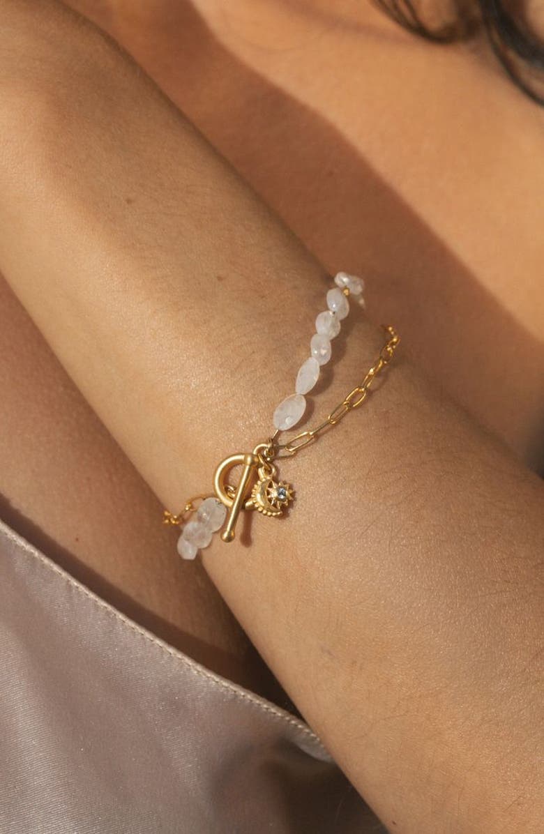 Satya Jewelry Goddess Wisdom Moonstone Beaded and Chain Toggle Bracelet, Alternate, color, 